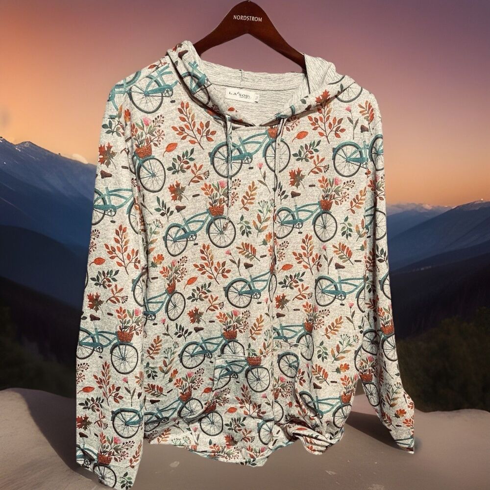 LA Soul 3XL (Runs Small) Lightweight Summer Vacation Hoodie Bike Print O4